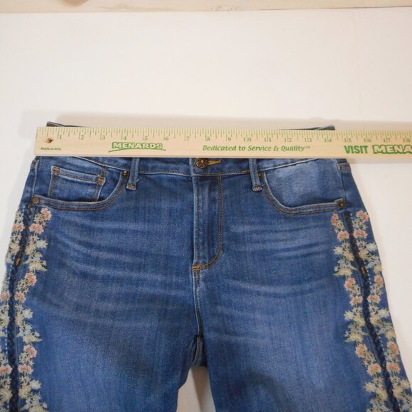 Driftwood Size 28 Audrey Blue Denim Jeans Floral Embroidery Slim Leg Raw Hem - Picture 5 of 14